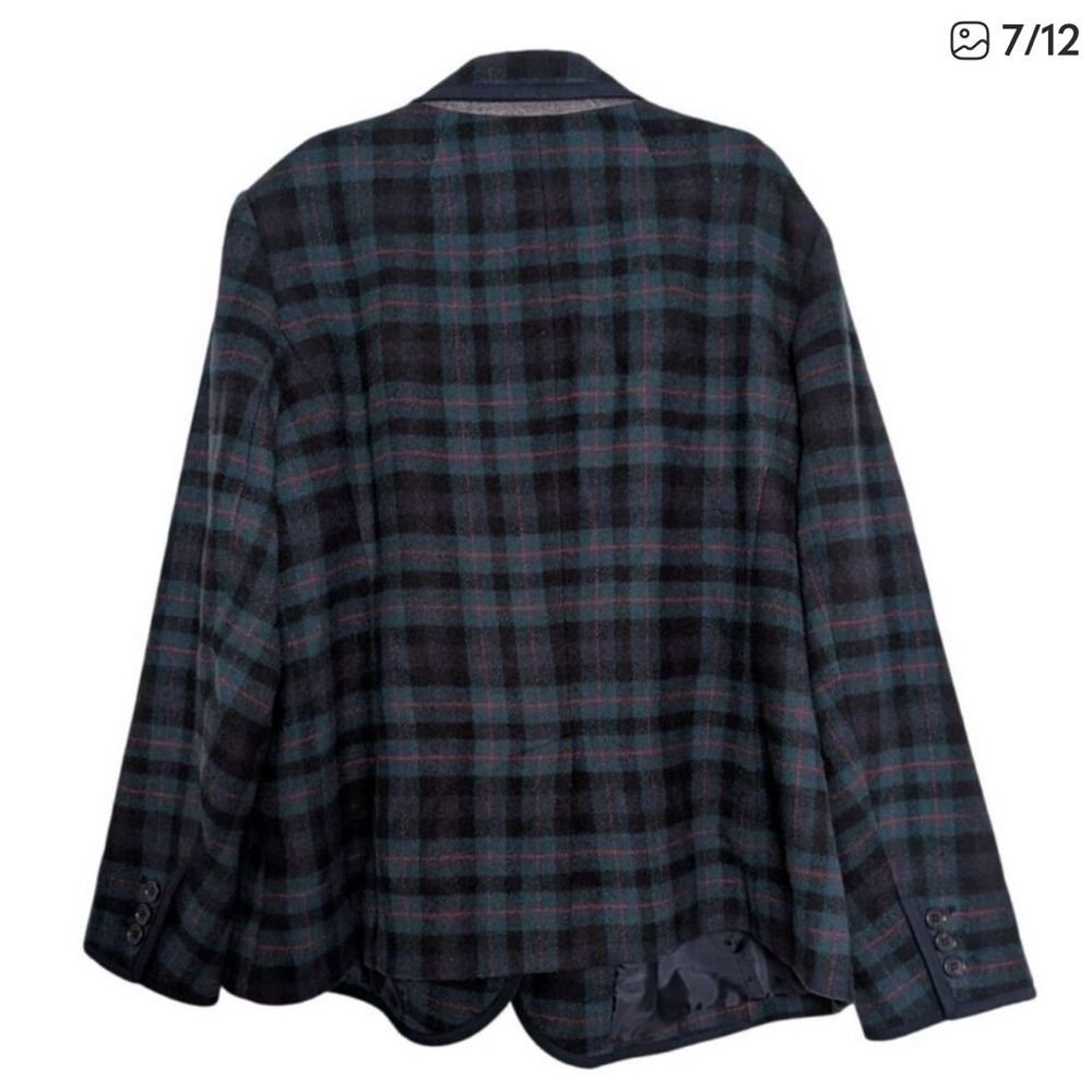 Talbots Plaid 2 Button Blazer Womens Size 20W Blue Green Tartan Wool Blend - Picture 2 of 6